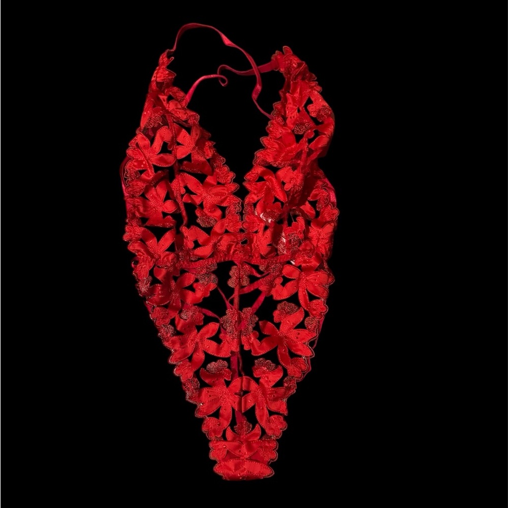 Victoria’s Secret Red Lace Floral Bodysuit NWT